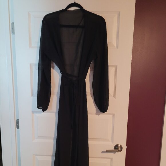 Matte Collection Floor Length Black Sheer Coverup Duster - Picture 1 of 2